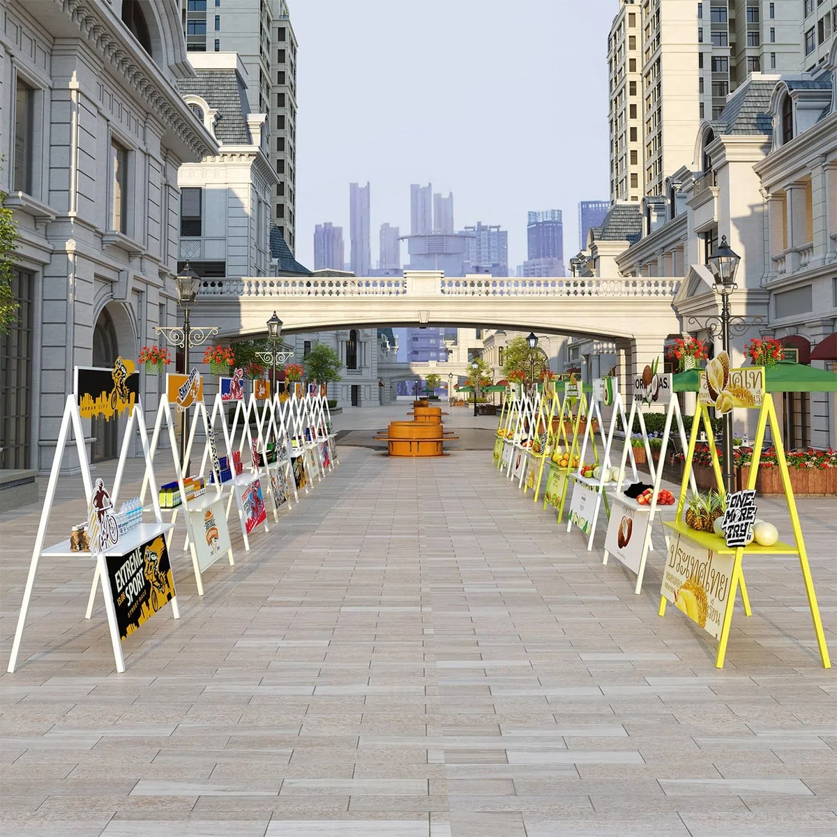 Chariot portable d'extérieur en métal avec auvent, montage rapide pour la vente de collations, bonbons, jouets sur les marchés