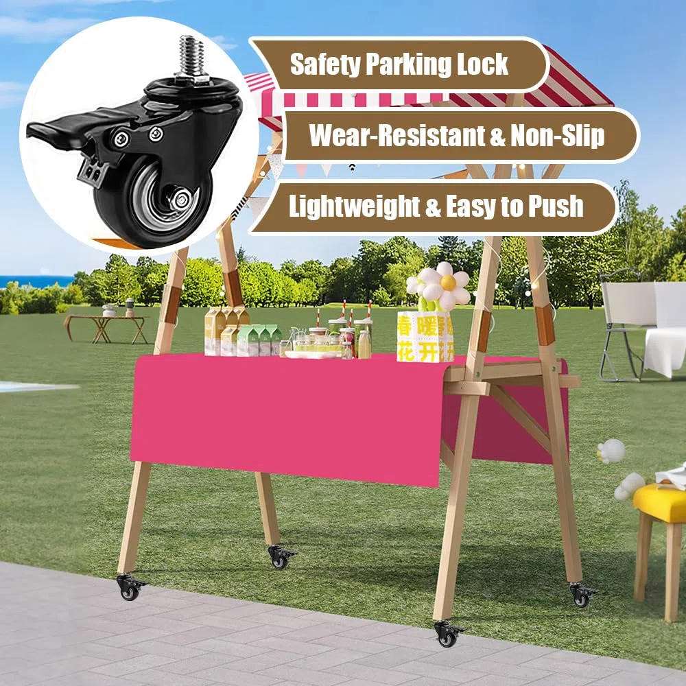 Chariot portable avec auvent et roues pour vente de nourriture en plein air pour vente de rue et événements 119,4 cm (L) x 61 cm (l) x 200,7 cm (H)