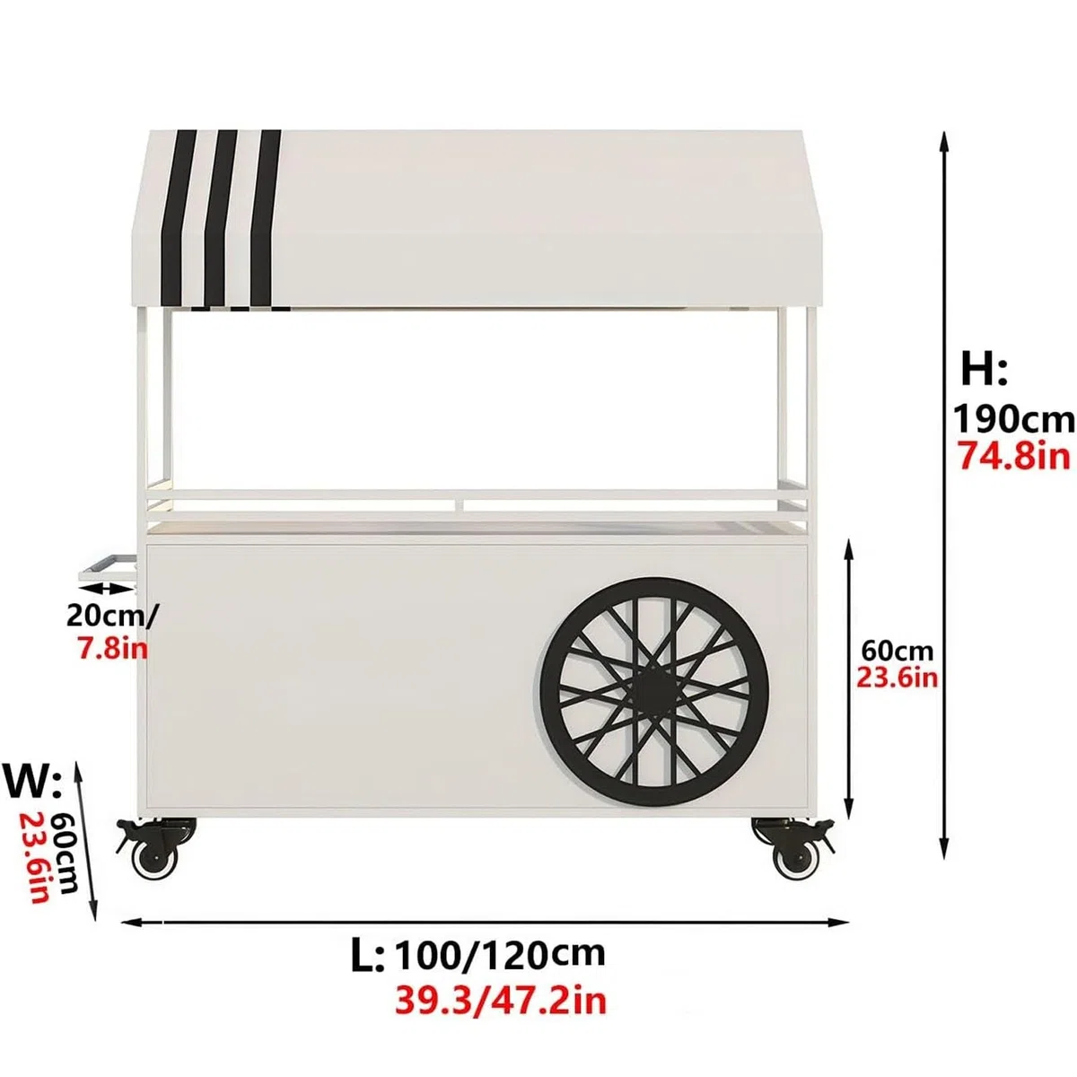 Chariot de vente portable avec auvent et roues pour les ventes et événements extérieurs