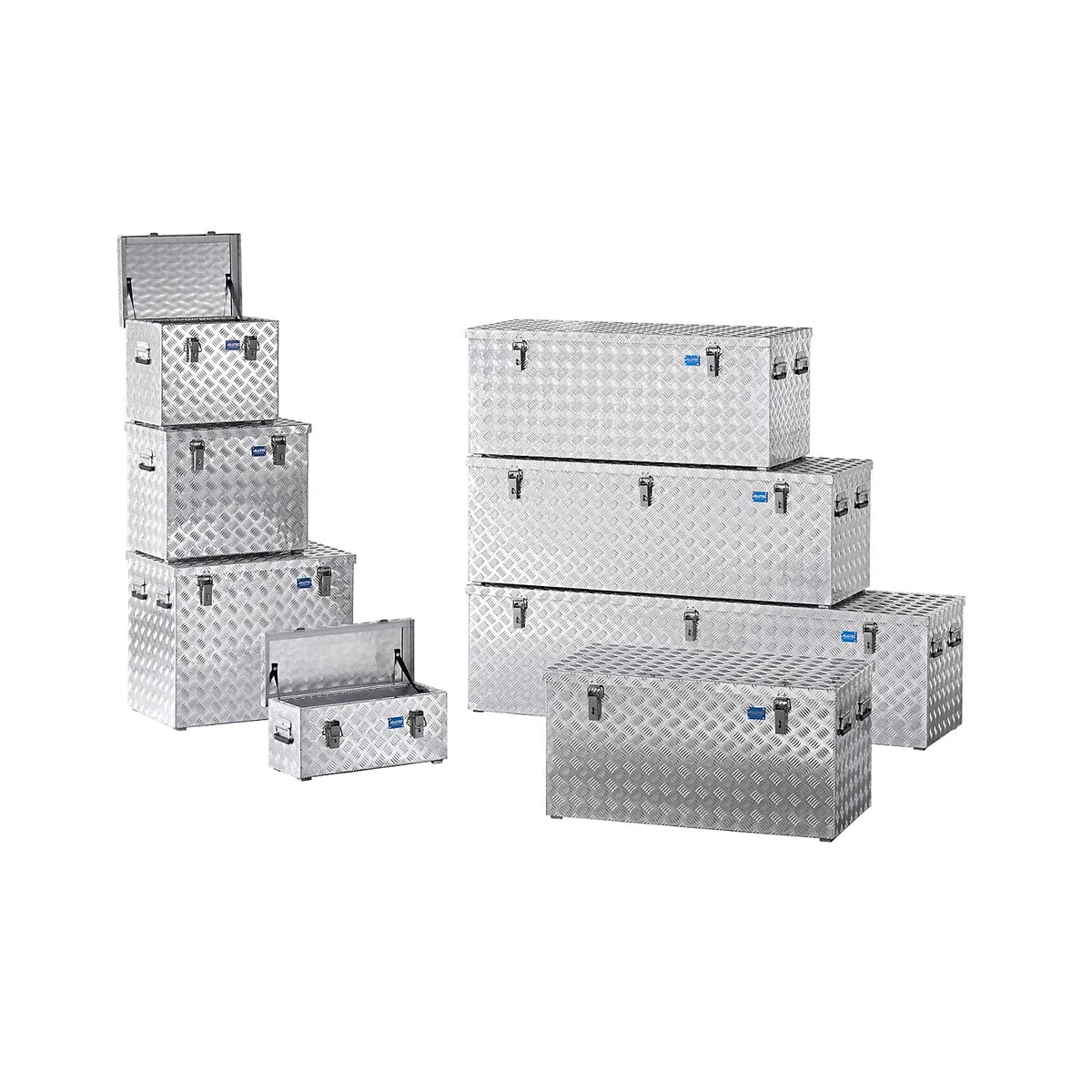 Caisse de transport en tôle striée d'aluminium - capacité 120 l - L x l x h 622 x 425 x 520 mm - Caisse de transport Caisse de transport en alu Caisse de transport en aluminium Caisse de transport pour charrette Caisse en alu Caisse en aluminium Caisse