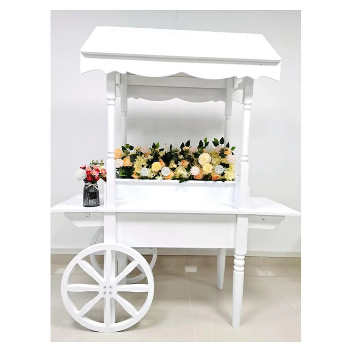 Chariot à Bonbons Blanc De 6,5 Pieds De Haut Sur Roues Pour PréSentation De Bonbons Et De Desserts, Chariot à Bonbons En Bois DéCoré Pour Mariages, FêTes, DéCorations