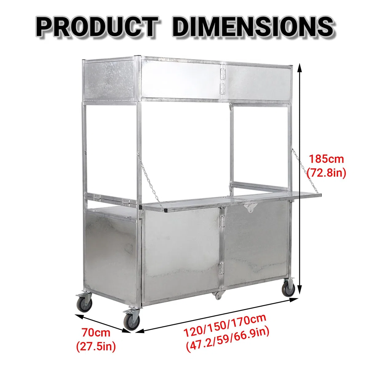 Chariot de vente mobile pliable avec auvent et rangement pour marchés et événements en plein air