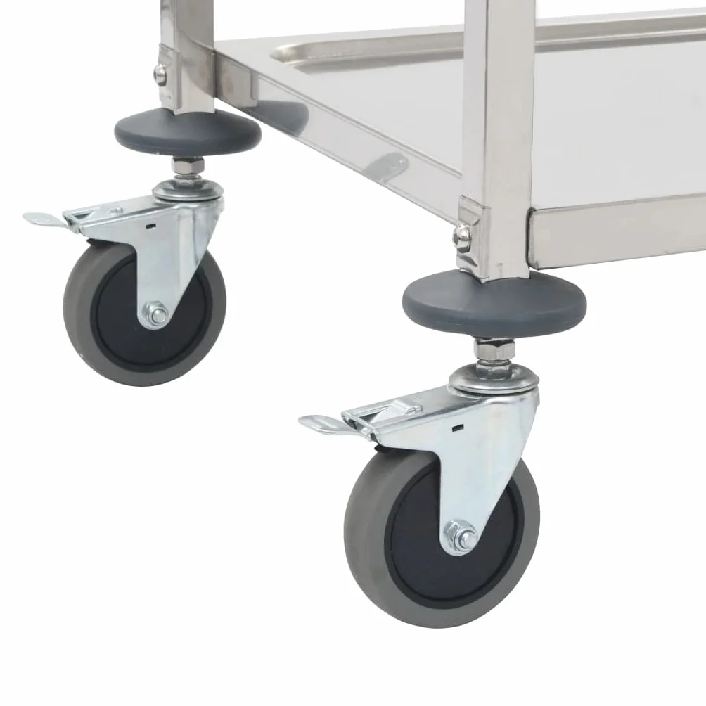 Chariot de service à 2 niveaux en acier inoxydable 96,5 x 55 x 90 cm avec roulettes et freins, chariot de cuisine pour chariot de bar, étagère, espace de rangement et chariot d'appoint dans