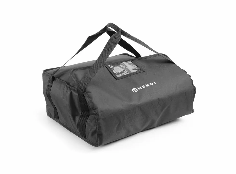 HENDI Sac de Transport et de Livraison de Pizzas, Sac à Dos de Livraison de Nourriture, isolé, imperméable, intérieur 45x45x(H) 18cm, Noir, 47x47x(H) 21cm