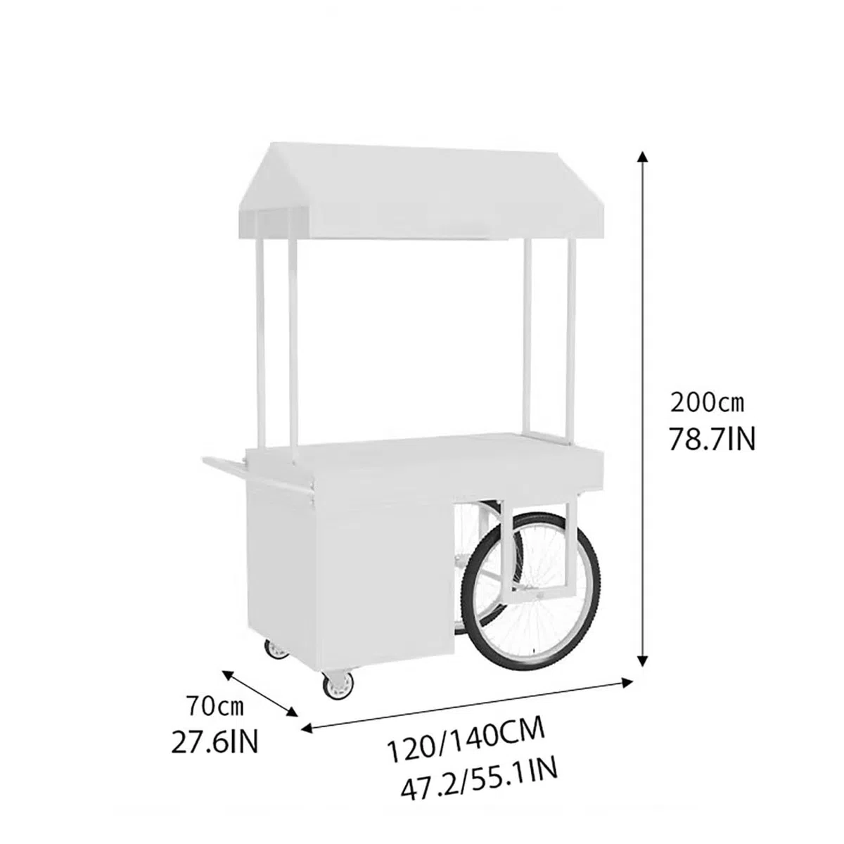 Chariot portable d'extérieur avec auvent et rangement ouvert, cadre en fer forgé à forte capacité de charge, idéal pour les rues commerciales, les plages et les festivals