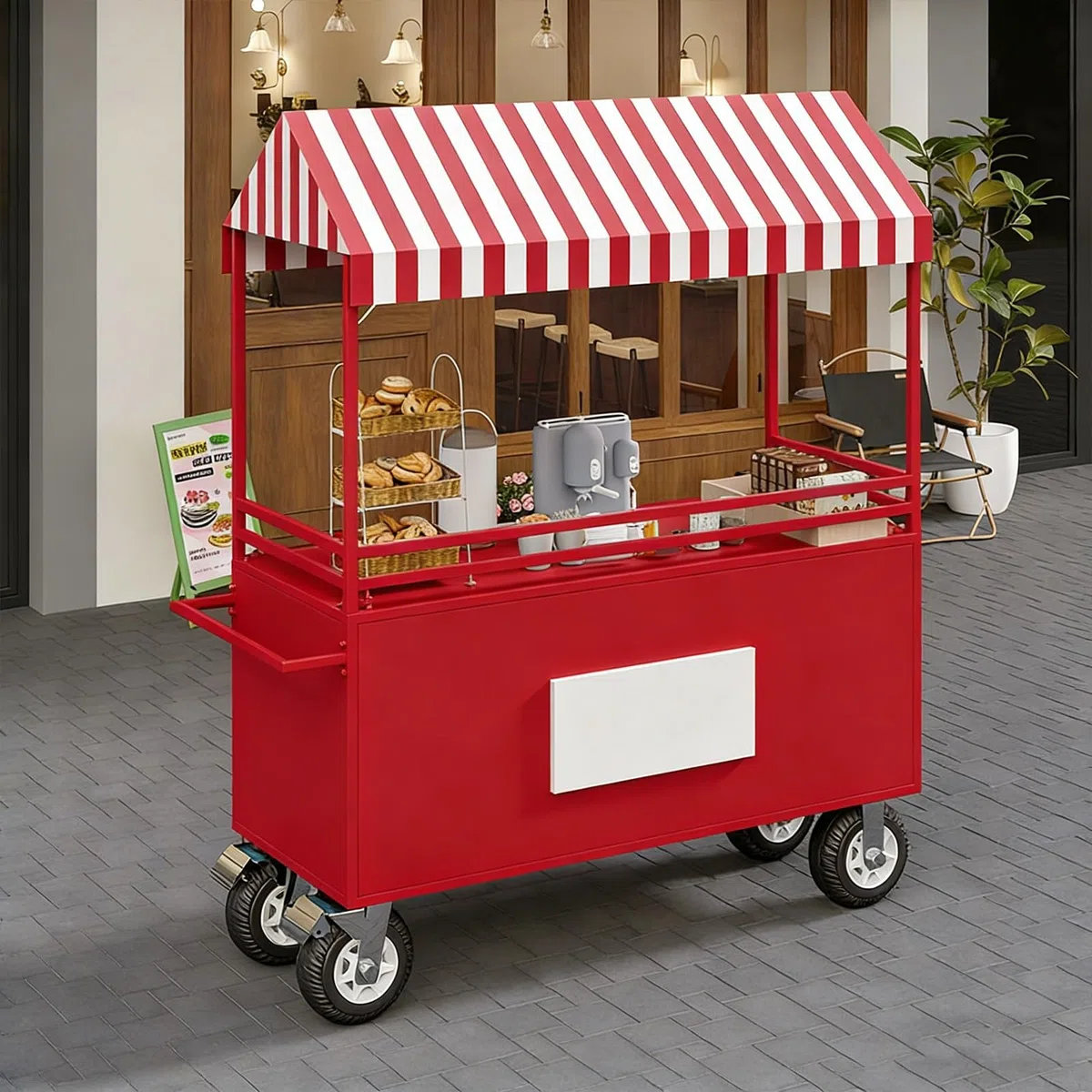 Chariot de vente mobile avec roues et auvent pour la nourriture de rue et les événements