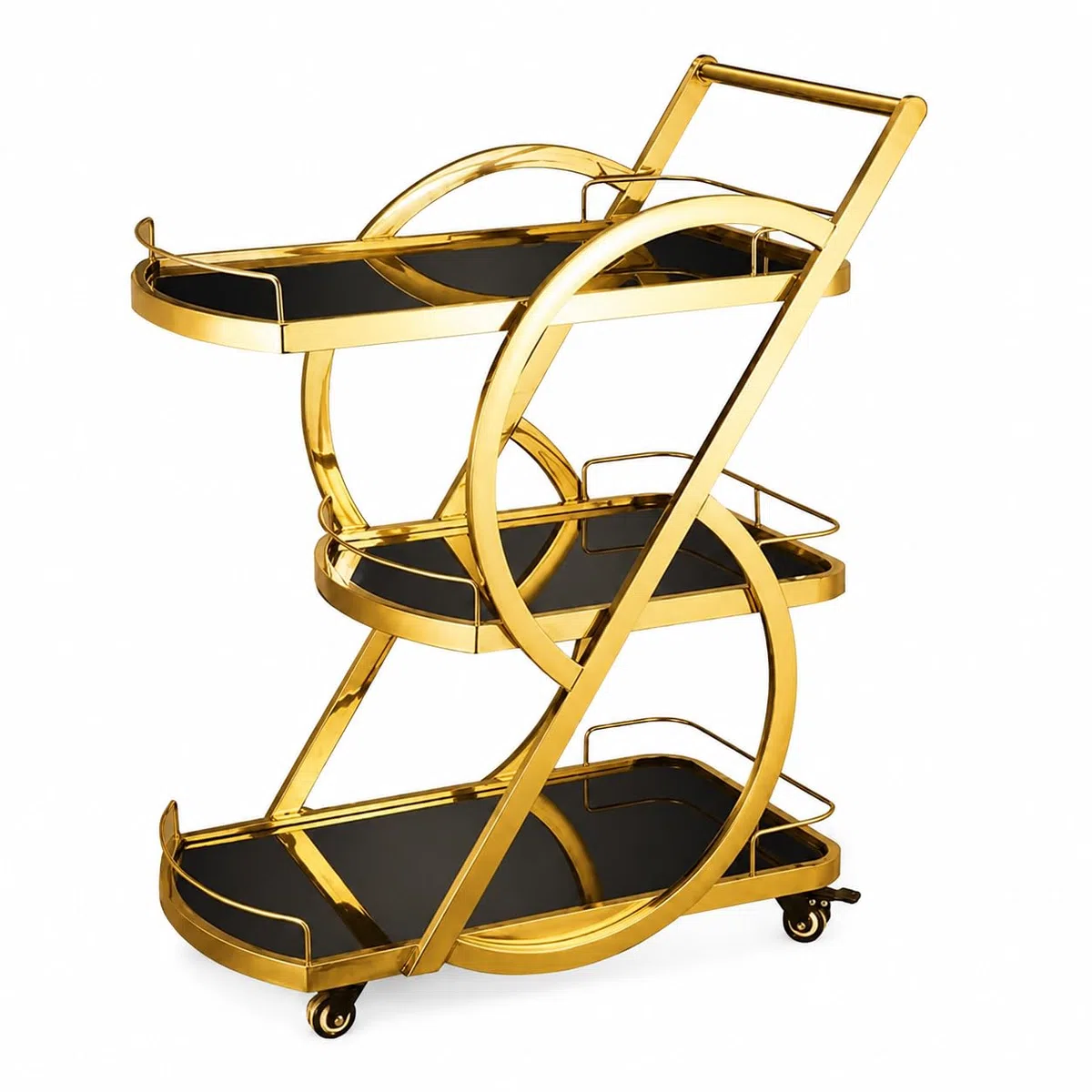 Chariot Service 3 Niveaux, Desserte roulante métal and Verre trempé, Chariot Bar Moderne with roulettes pivotantes, pour Rangement Cuisine and Repas, Moderne