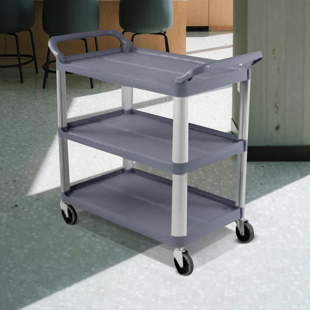 Chariot de nourriture à roulettes à 3 niveaux avec roues – Poignées et étagères en plastique oxydé – Idéal pour la restauration, les restaurants et une utilisation professionnelle – 102,9 x 50 x 97 cm