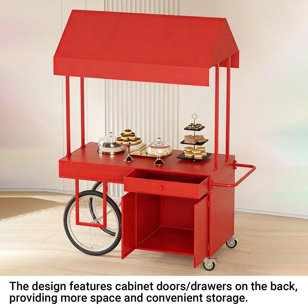 Chariot portable multifonction avec auvent roulant pour événements en plein air, marchés nocturnes et vente alimentaire, construction en fer 120 x 70 x 200 cm