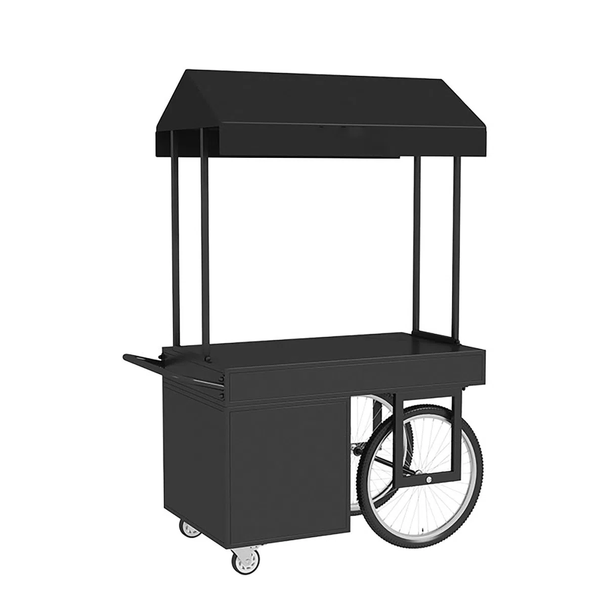 Chariot portable d'extérieur avec auvent et rangement ouvert, cadre en fer forgé à forte capacité de charge, idéal pour les rues commerciales, les plages et les festivals