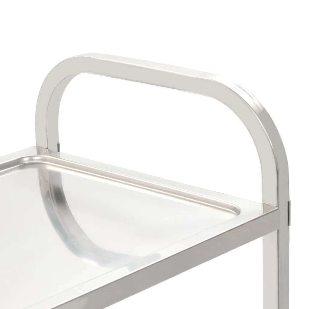 Chariot de service à 2 niveaux en acier inoxydable 96,5 x 55 x 90 cm avec roulettes et freins, chariot de cuisine pour chariot de bar, étagère, espace de rangement et chariot d'appoint dans