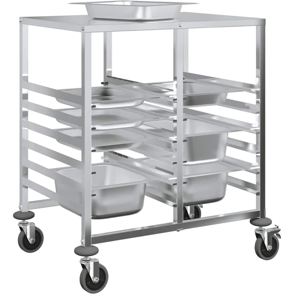 Chariot à plateaux en acier inoxydable avec 12 bacs GN 1/1 75 x 55 x 87 cm, chariot de cuisine, chariot de service, chariot de service avec 4 roues, rangement de rangement pour cuisine