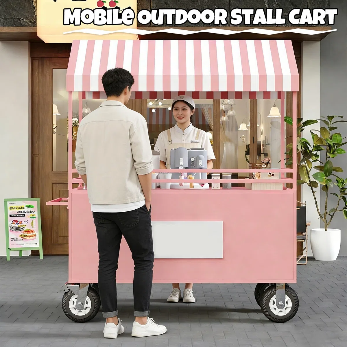 Chariot de vente mobile avec roues et auvent pour la nourriture de rue et les événements