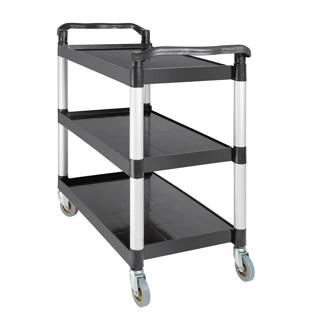 Vogue Grand chariot mobile en polypropylène, noir, capacité de 200 kg, taille : 960 x 520 x 1070 mm, comprend 2 roulettes avec freins et 2 roulettes simples à montage facile, CF102