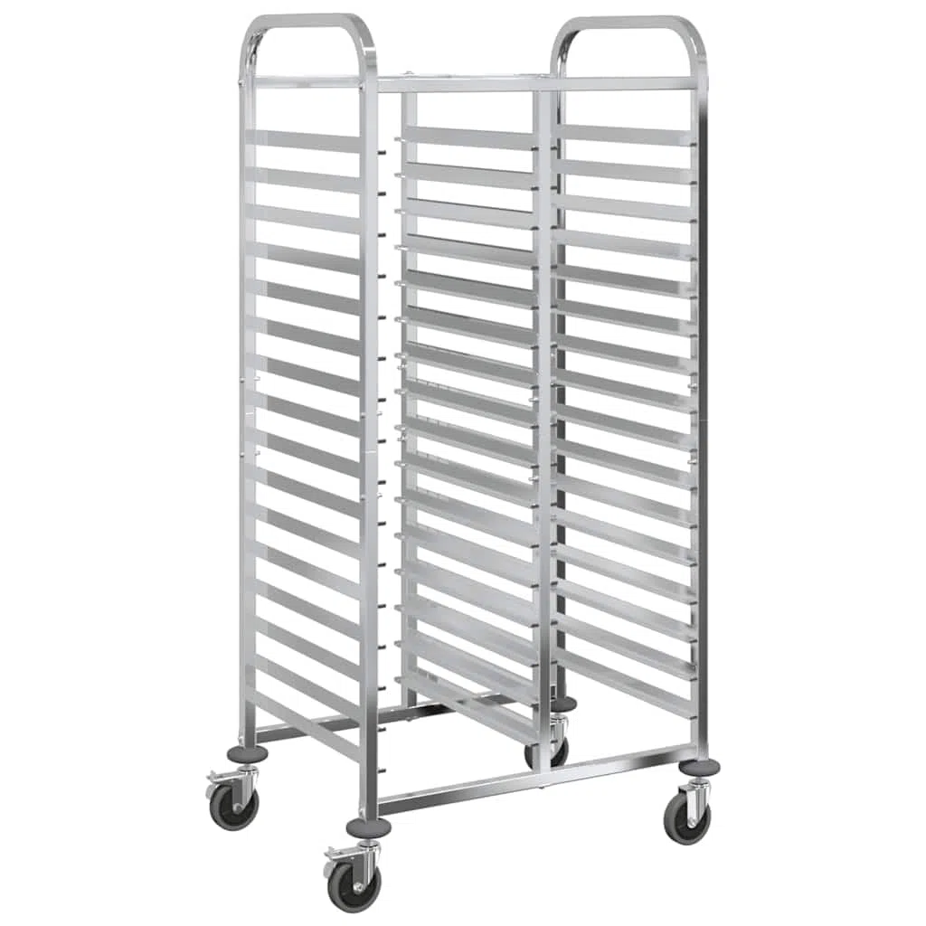 Chariot à plateau en acier inoxydable 75 x 55 x 162,5 cm avec 32 récipients GN, chariot de cuisine avec roulettes et freins, chariot de service pour gastronomie, chariot à roulettes flexible