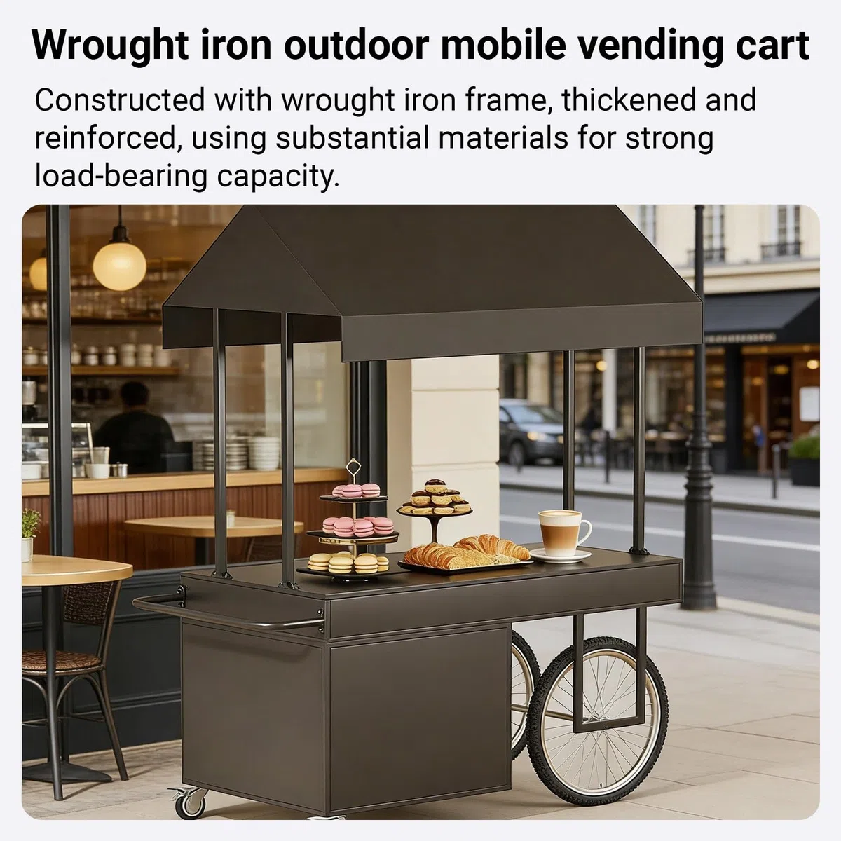 Chariot portable multifonction avec auvent roulant pour événements en plein air, marchés nocturnes et vente alimentaire, construction en fer 120 x 70 x 200 cm