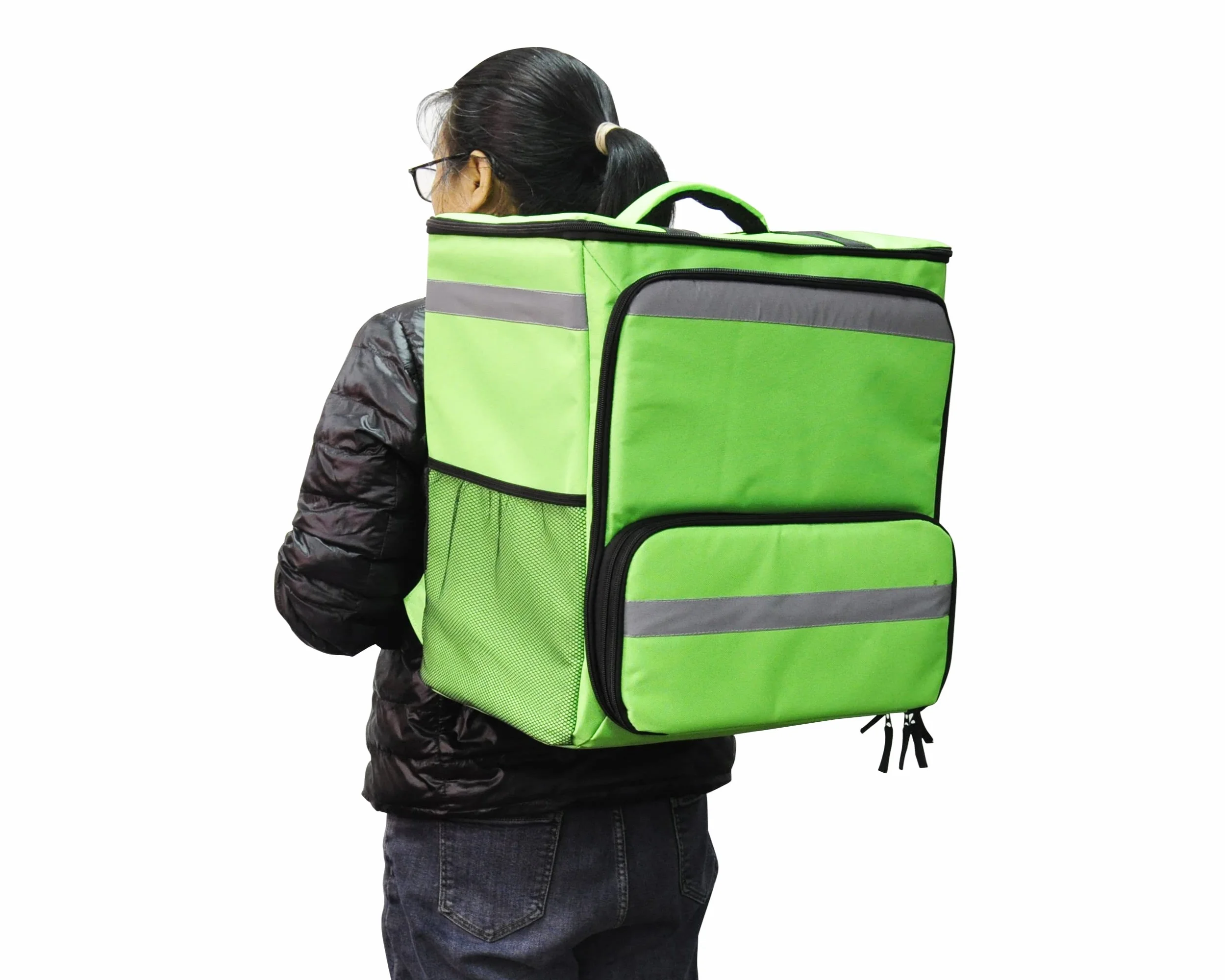 60L Sac de Livraison Isotherme Grande Capacité 45x45x30cm – Sac à Dos Étanche – Transport de Nourriture et Livraison de Repas à Emporter – Vélo, Moto et Scooter – pour Livreurs (Green)