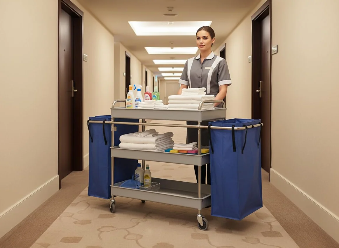 Jofel Al50150 chariot métallique, 3 plateaux Grande et 2 sacs de 75 l, EN ACIER INOXYDABLE AISI 304