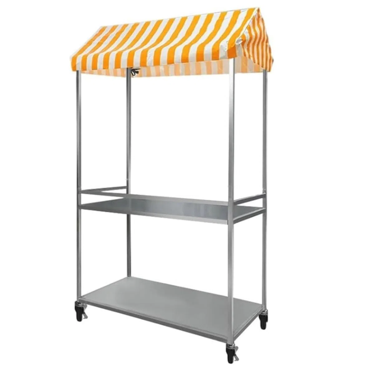 Le Food Vendor Chariot avec auvent rayé roues verrouillables Parfait pour les marchés en plein air festivals et événements Design pliable portable pour une installation facile