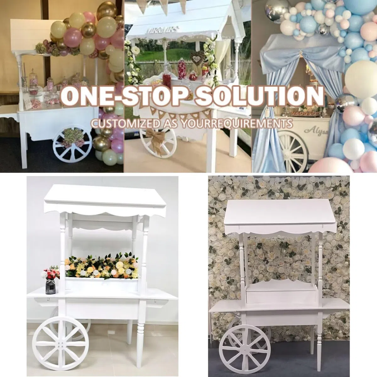Chariot à Bonbons Blanc De 6,5 Pieds De Haut Sur Roues Pour PréSentation De Bonbons Et De Desserts, Chariot à Bonbons En Bois DéCoré Pour Mariages, FêTes, DéCorations