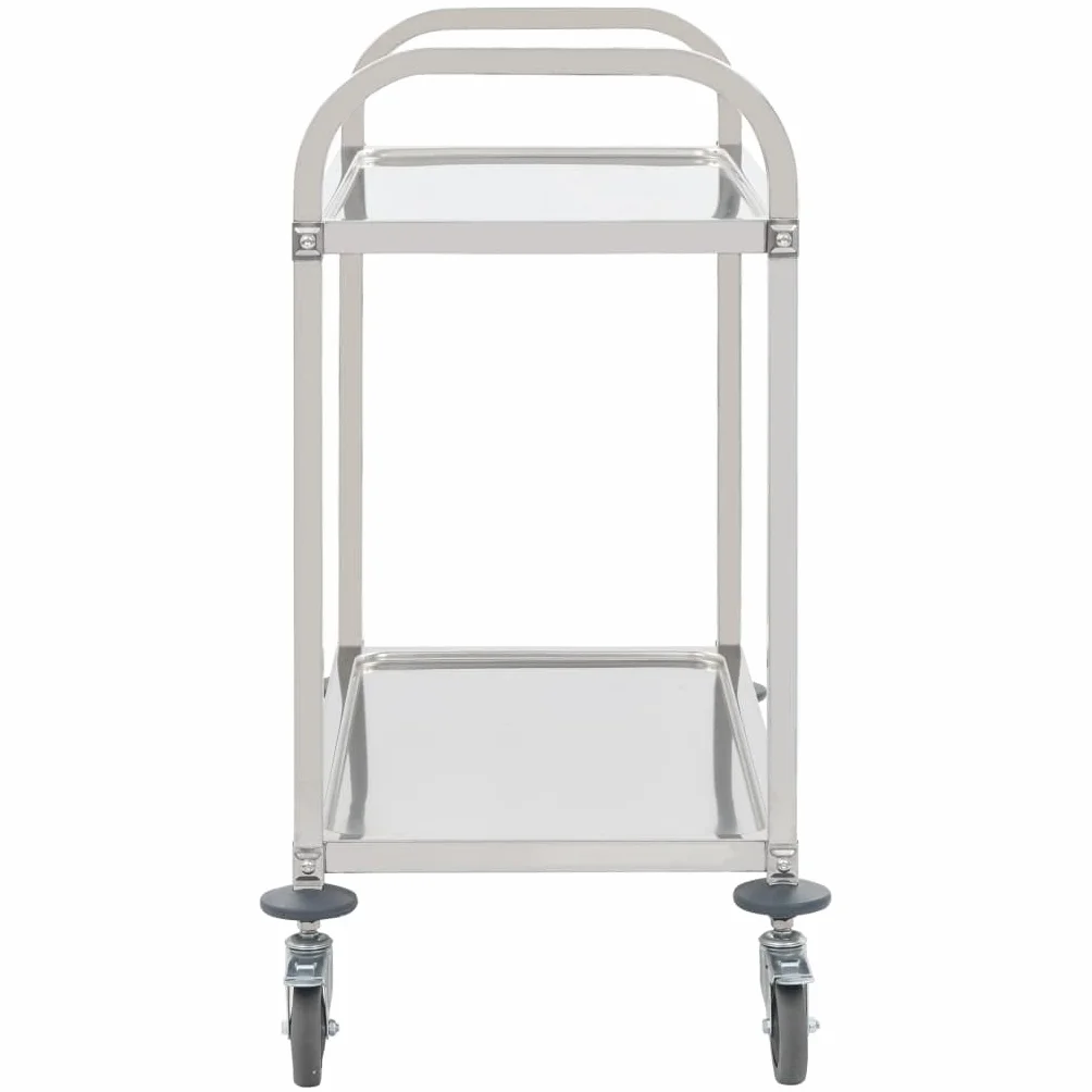 Chariot de service à 2 niveaux en acier inoxydable 96,5 x 55 x 90 cm avec roulettes et freins, chariot de cuisine pour chariot de bar, étagère, espace de rangement et chariot d'appoint dans