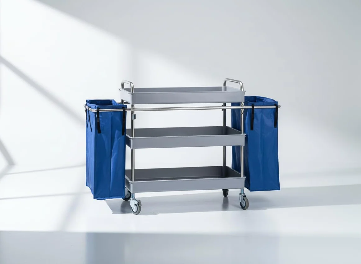 Jofel Al50150 chariot métallique, 3 plateaux Grande et 2 sacs de 75 l, EN ACIER INOXYDABLE AISI 304
