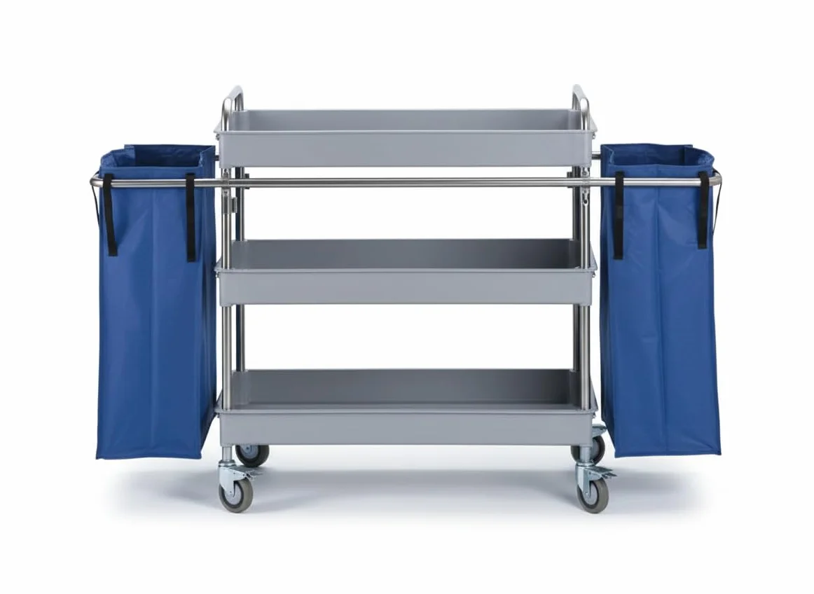 Jofel Al50150 chariot métallique, 3 plateaux Grande et 2 sacs de 75 l, EN ACIER INOXYDABLE AISI 304