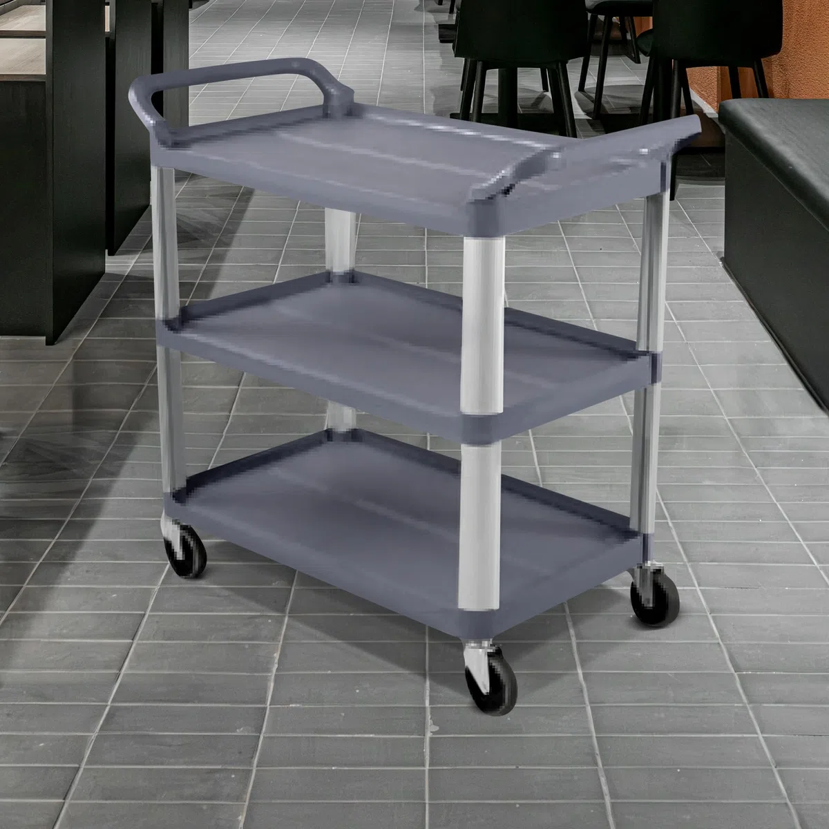 Chariot de nourriture à roulettes à 3 niveaux avec roues – Poignées et étagères en plastique oxydé – Idéal pour la restauration, les restaurants et une utilisation professionnelle – 102,9 x 50 x 97 cm
