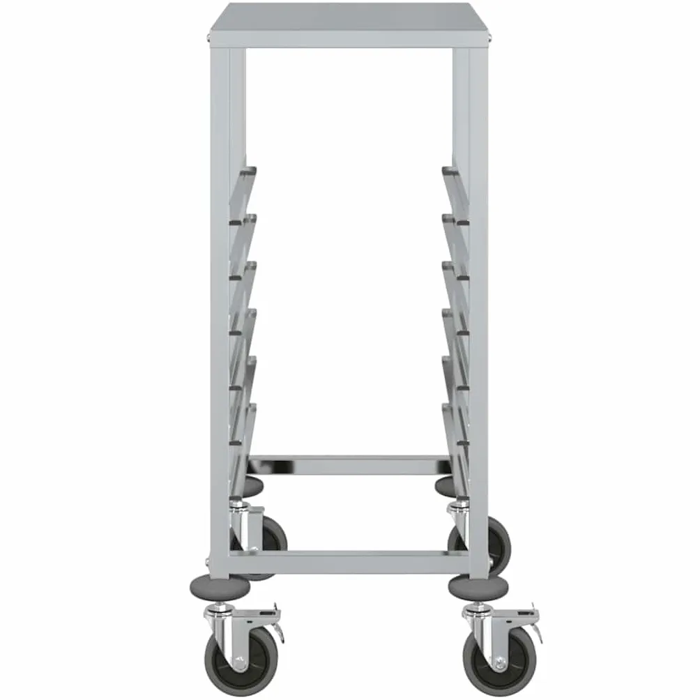 Chariot à plateaux en acier inoxydable avec 6 récipients GN 1/1 39 x 55 x 87 cm, roulant, avec 4 roulettes et freins, peu encombrant pour cuisine, gastronomie, chariot de service, chariot