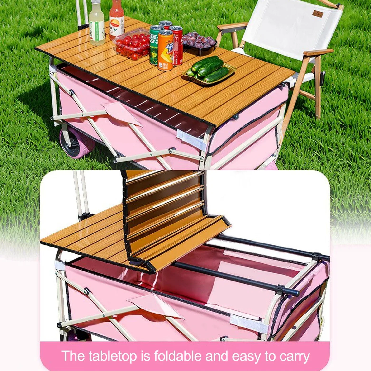 Chariot de vendeur d'extérieur pliable avec auvent, présentoir mobile commercial de nourriture de rue avec roues verrouillables pour marché, camping, événements