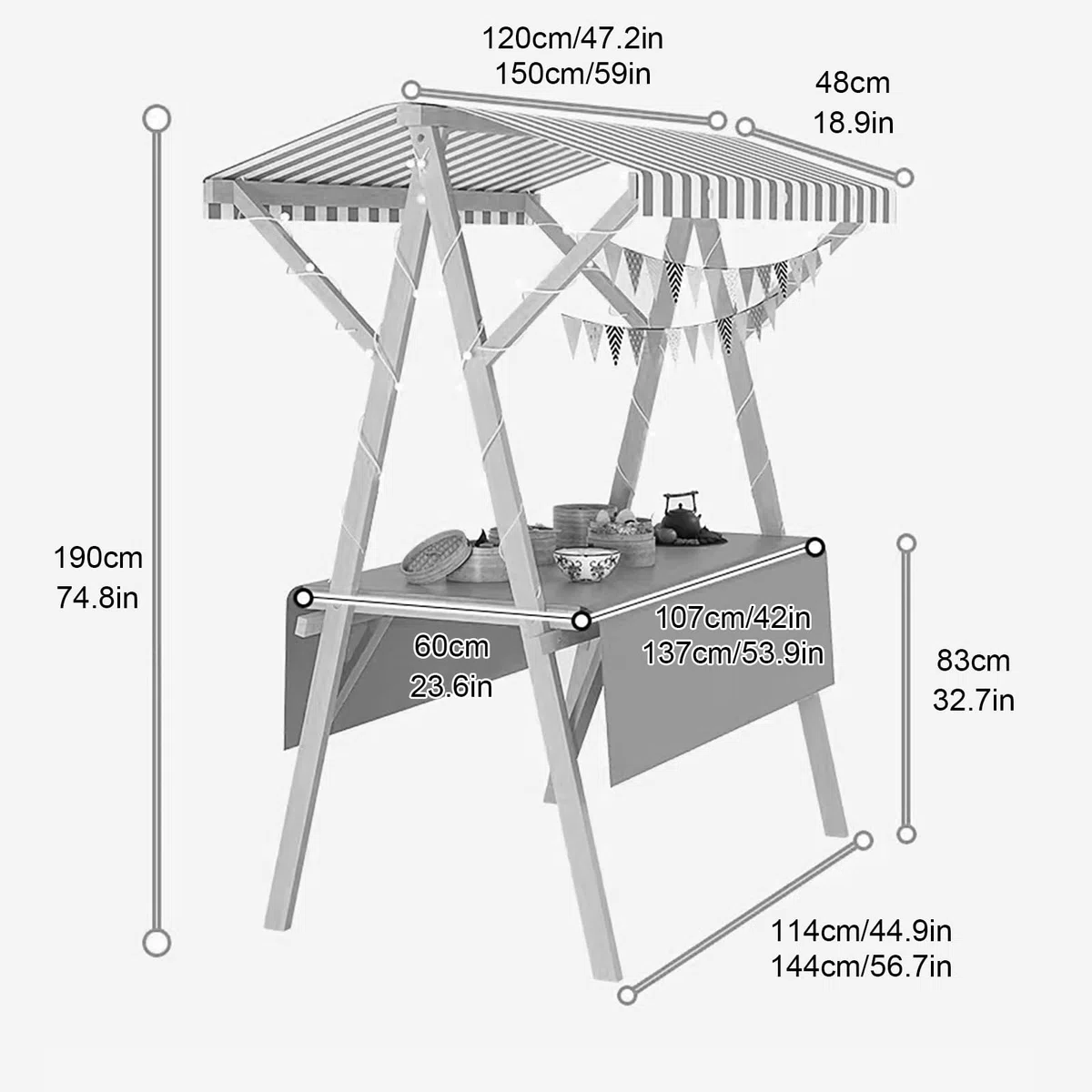 Chariot portable pliable avec auvent et roues – Idéal pour marchés agricoles, festivals, plages, événements en plein air, nourriture de rue – 120 cm, jaune B