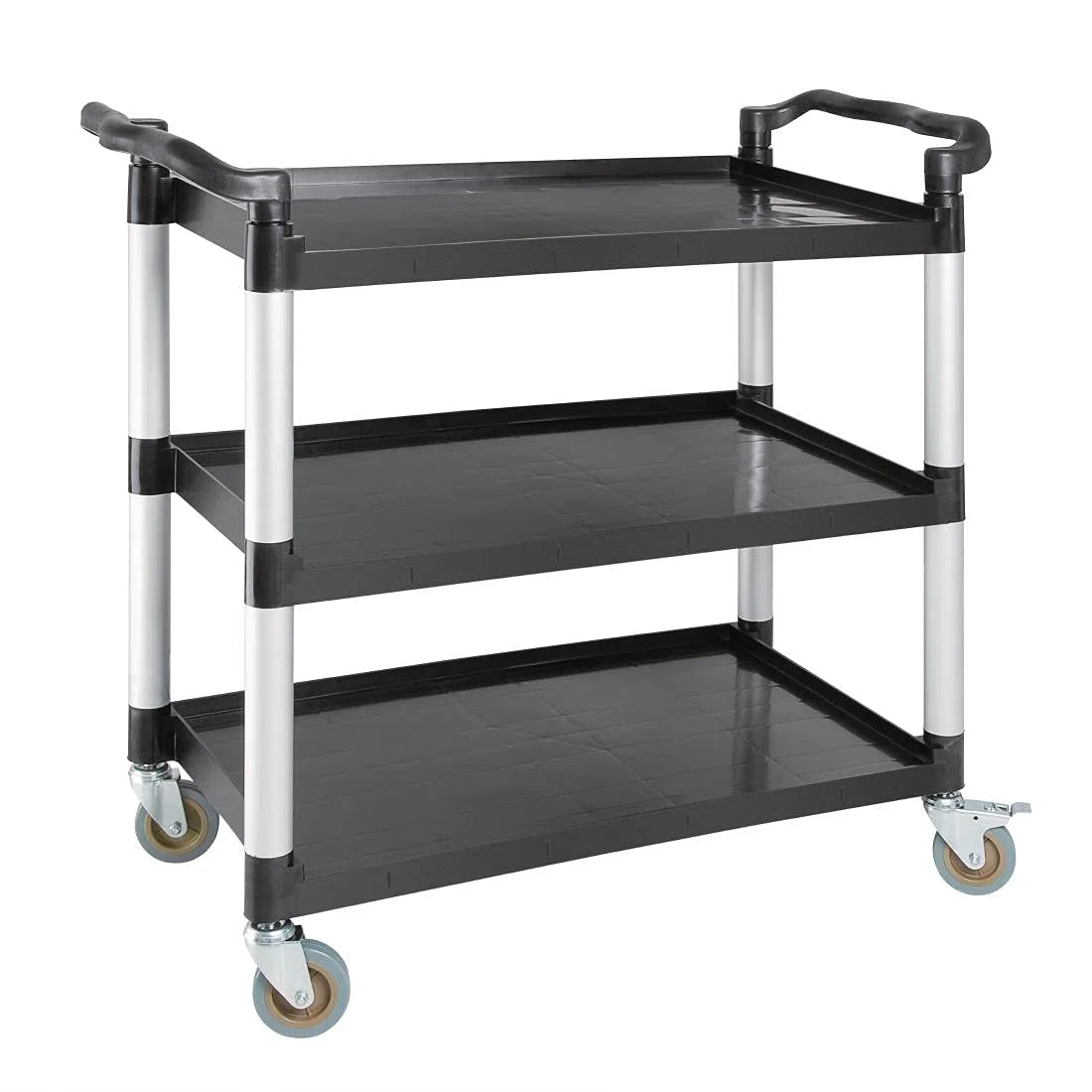 Vogue Grand chariot mobile en polypropylène, noir, capacité de 200 kg, taille : 960 x 520 x 1070 mm, comprend 2 roulettes avec freins et 2 roulettes simples à montage facile, CF102