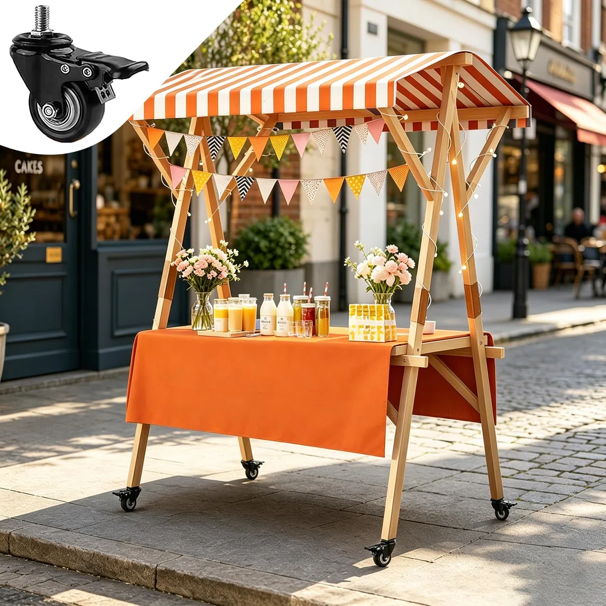 Chariot portable avec auvent et roues pour vente de nourriture en plein air pour vente de rue et événements 119,4 cm (L) x 61 cm (l) x 200,7 cm (H)