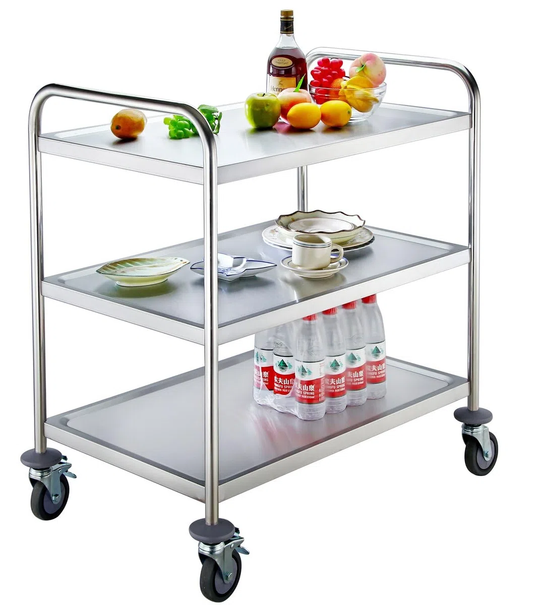 GastroHero Chariot de service Chariot de transport 3 étages en acier inoxydable FR-S3ECO