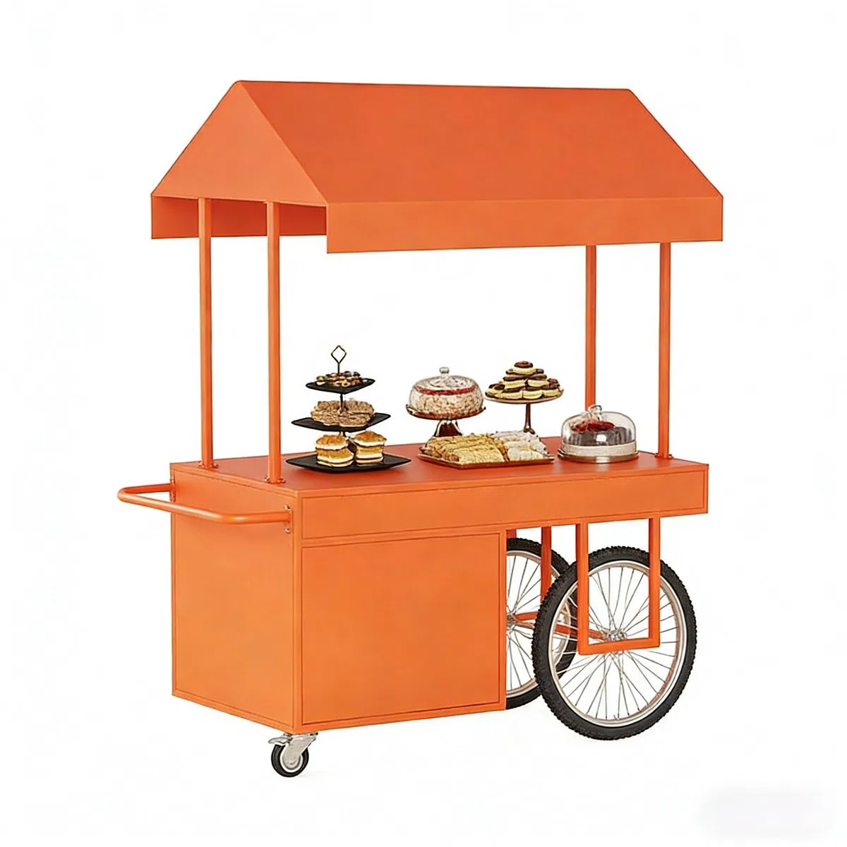 Chariot portable multifonction avec auvent roulant pour événements en plein air, marchés nocturnes et vente alimentaire, construction en fer 120 x 70 x 200 cm