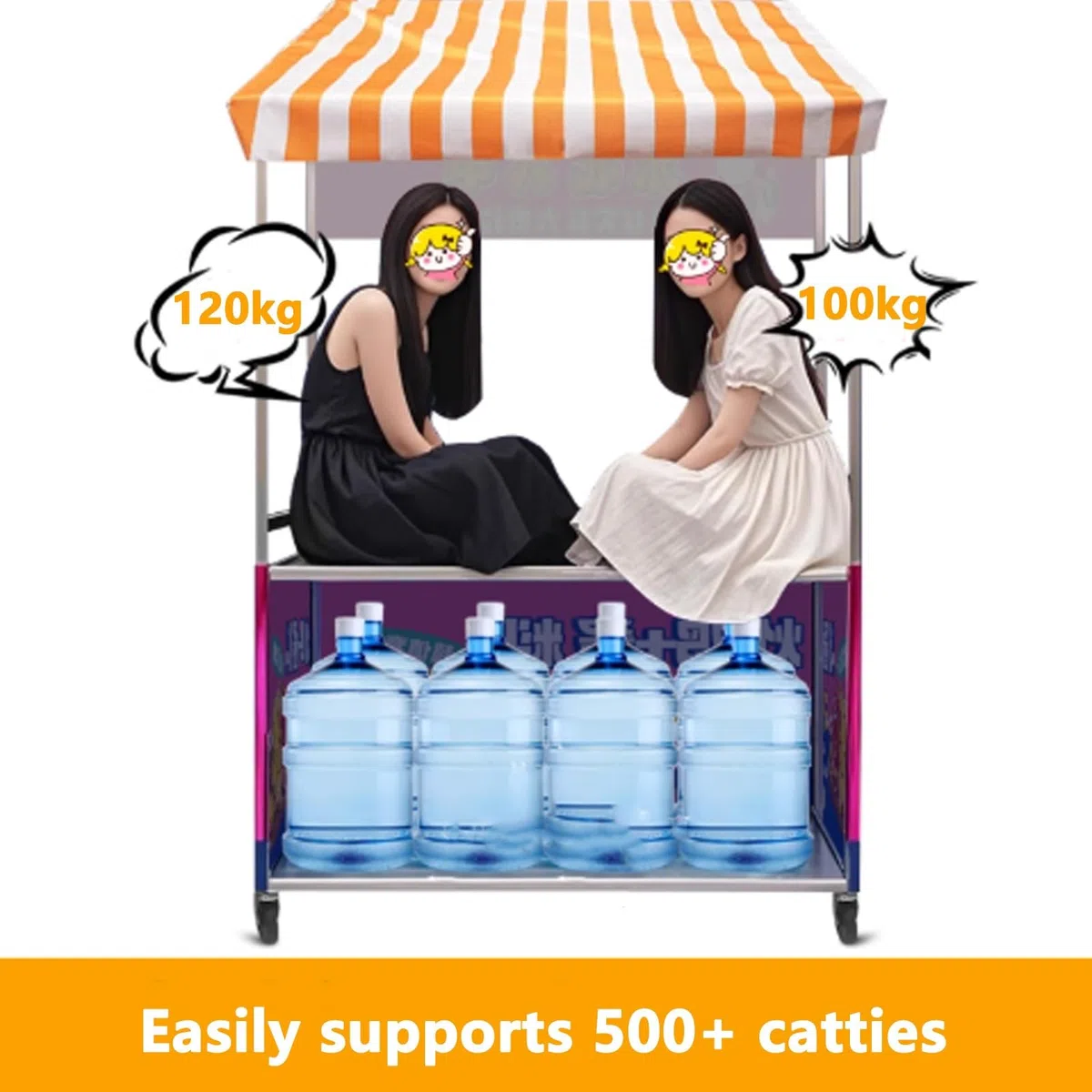 Le Food Vendor Chariot avec auvent rayé roues verrouillables Parfait pour les marchés en plein air festivals et événements Design pliable portable pour une installation facile