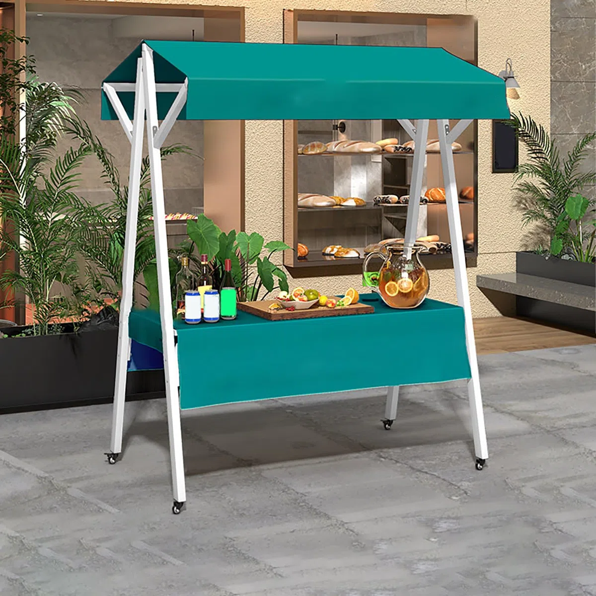 Chariot d'extérieur pliable et portable avec auvent et roues pour marchés alimentaires de rue et événements – Idéal pour les vendeurs et les traiteurs en plein air