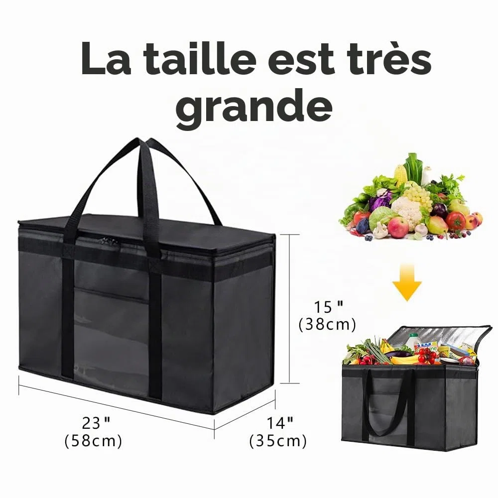 Sac de livraison de nourriture isotherme XXL 80 litres sac de livraison isotherme pliable polyvalent pour Uber Eats Doordash grand sac à pizza isotherme transport de nourriture ou d'épicerie