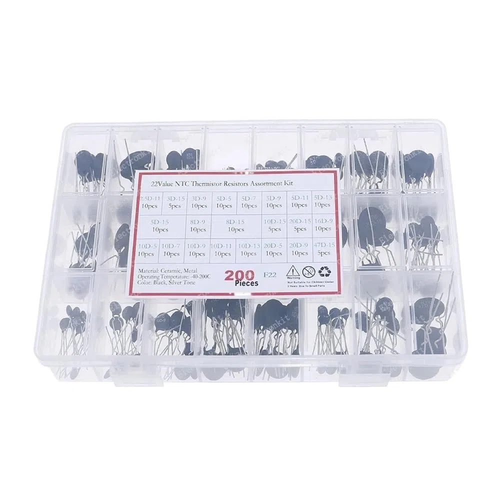 200Pcs 22 Value Thermistor Negative Temperature Coefficient Mix kit3D-15 5D-7 5D-11 8D-9 8D-15 10-5 10D-9 10D-11 20D-5 47D-15 NWPNLXEA