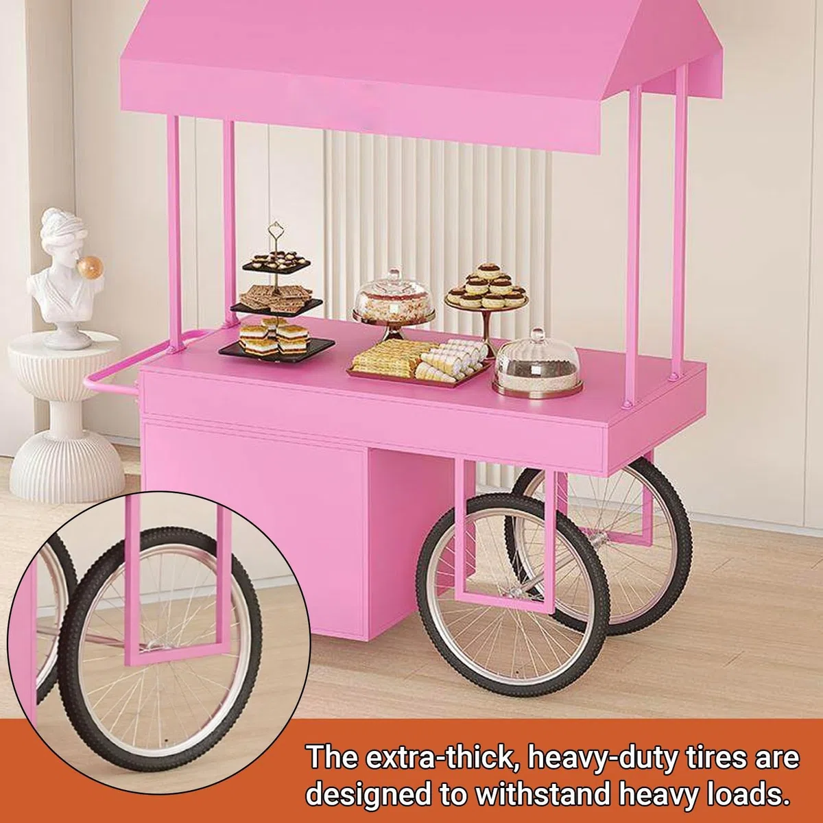 Chariot portable multifonction avec auvent roulant pour événements en plein air, marchés nocturnes et vente alimentaire, construction en fer 120 x 70 x 200 cm