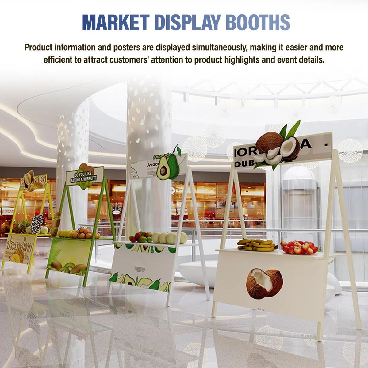 Chariot portable d'extérieur en métal avec auvent, montage rapide pour la vente de collations, bonbons, jouets sur les marchés