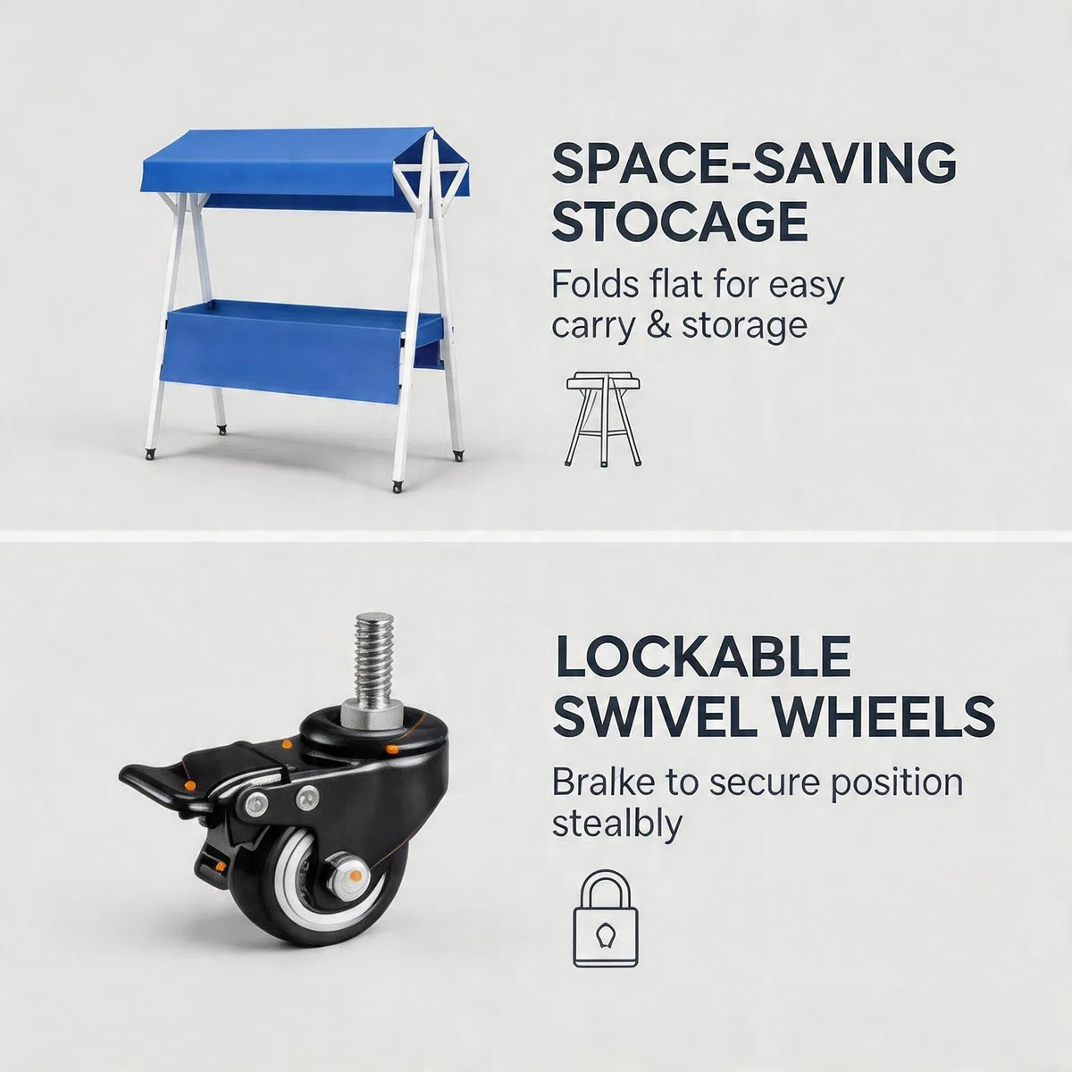Chariot d'extérieur pliable et portable avec auvent et roues pour marchés alimentaires de rue et événements – Idéal pour les vendeurs et les traiteurs en plein air