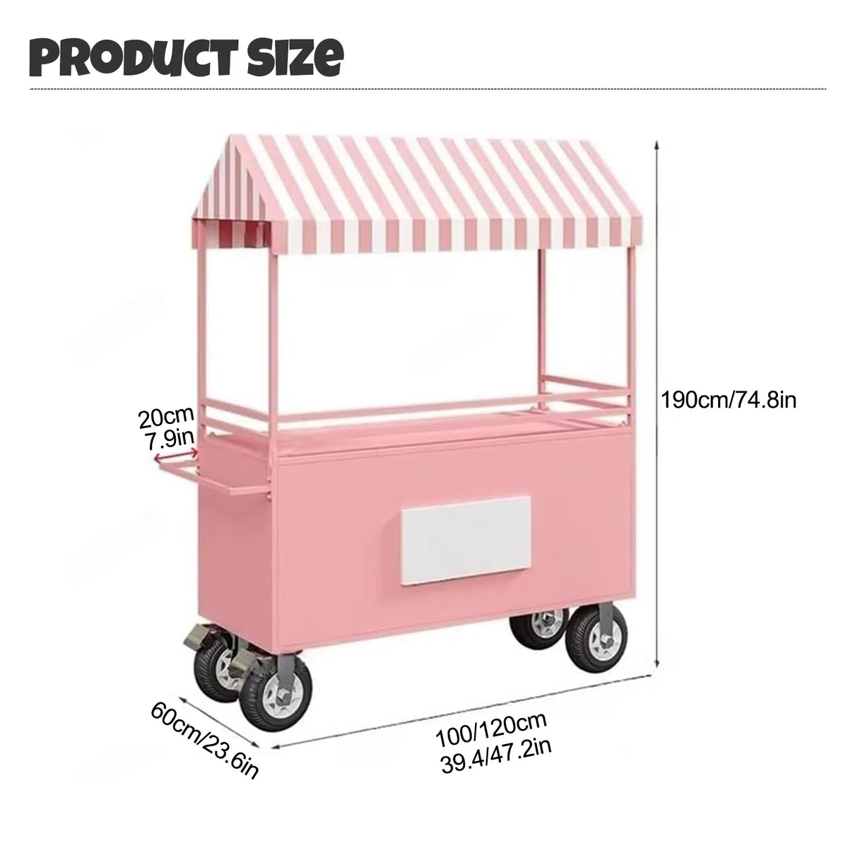 Chariot de vente mobile avec roues et auvent pour la nourriture de rue et les événements