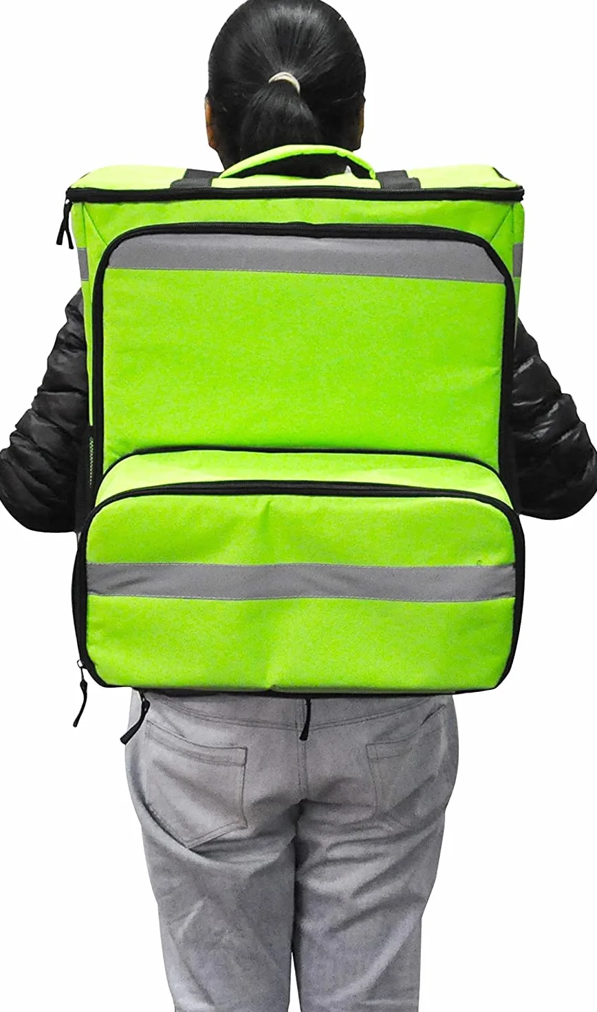 60L Sac de Livraison Isotherme Grande Capacité 45x45x30cm – Sac à Dos Étanche – Transport de Nourriture et Livraison de Repas à Emporter – Vélo, Moto et Scooter – pour Livreurs (Green)